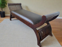 Load image into Gallery viewer, Elegant Handcrafted Wooden Bench with Leather Cushion