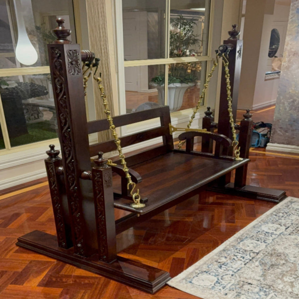 Handcrafted Wooden Swing Seat – Traditional Indian Jhula Swing