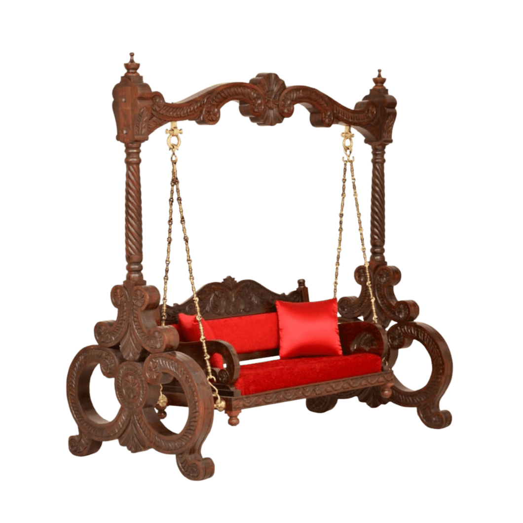 Free Standing Akashiya Wood Big Swing with Red Cushion